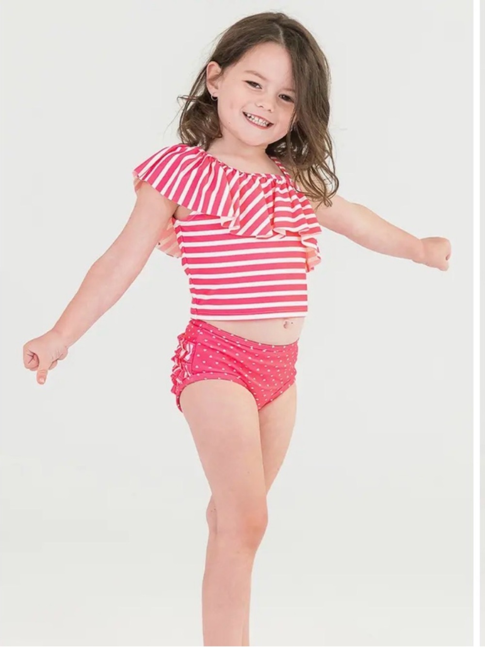 Ruffle Butts Pink Striped Bikini with Polka Dot Ruffle Bottoms sz 5T